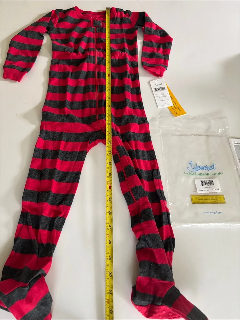 Leveret Red & Gray Striped Footed One-Piece
